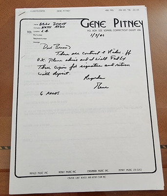 Gene Pitney  Performance Contract & Rider 1996  Signed Note Attached