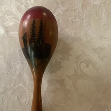 Hand Painted Wooden Maraca with Trees pDesign Percussion Shaker