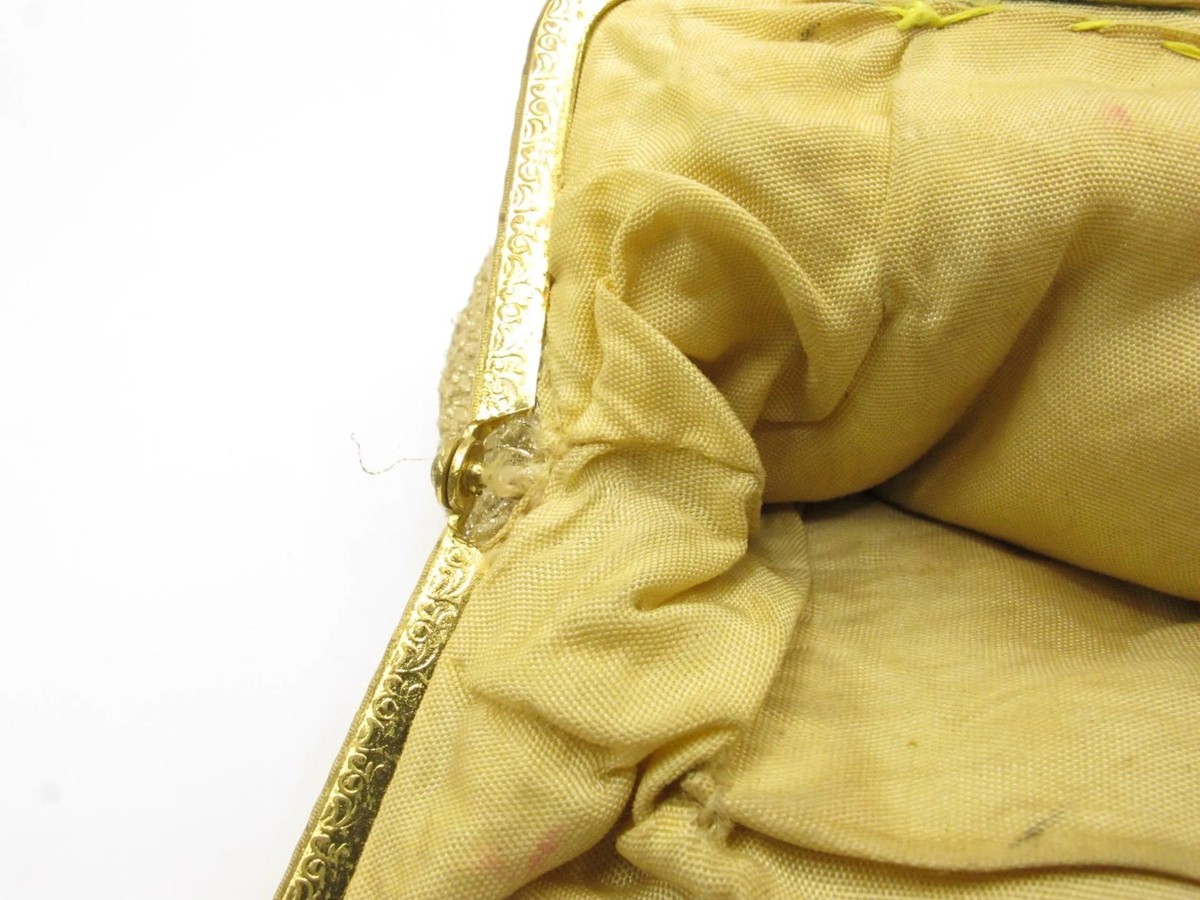 Vintage 1960s Gold Thread Wedding Purse White Bridal Evening Handbag Chain View 6