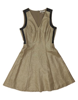 DKNY Damen ärmelloses Swing Kleid US 0 XS Gold Viskose CN09