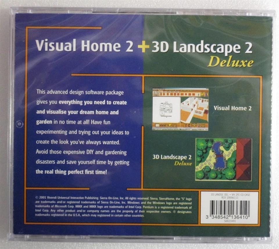 Software PC Visual Home 2 + 3D Landscape 2 Deluxe NEW SEALED Jewel 2 CD - Image 2 of 2