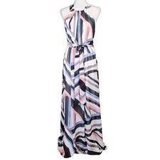 Vince Camuto Maxi Dress Womens 2 gray Pink Geometrical Square Back Flowy Casual