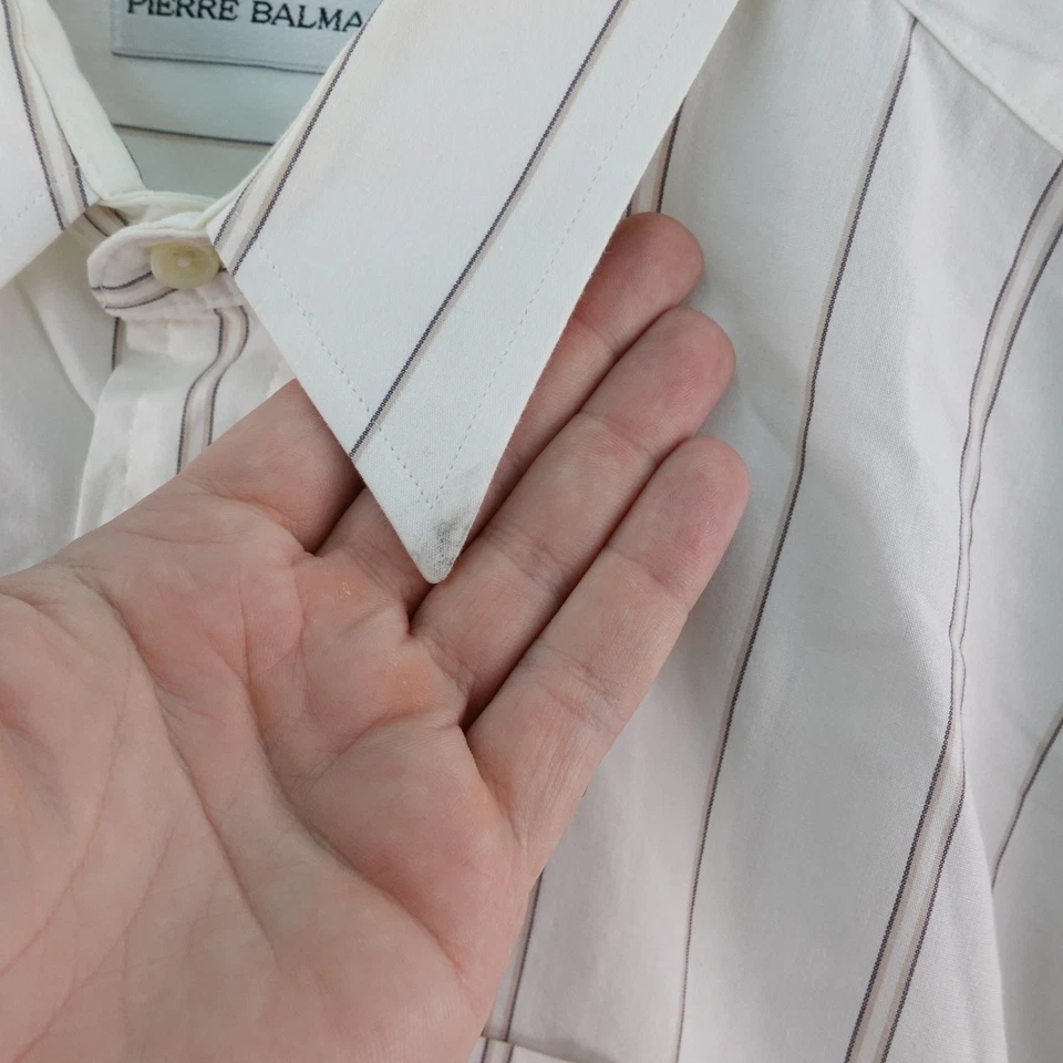 Camisa de vestir Pierre Balmain para hombre blanca a rayas manga larga con botones 17x34 Foto 4 de 4