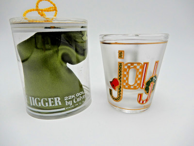 Culver Old Fashioned Whiskey Jigger 22K Gold JOY In Original Ornament Package