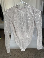 New Victoria Secret Lace Bodysuit Dream Angel Top Sparkly Silver Pink Sz Small