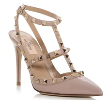 Valentino Garavani Powder Patent Rockstud Ankle Strap Caged Pumps EU 38.5