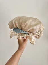 Edwardian Boudoir Bonnet Silk Paisley Lace Blue Cream Pink Antique