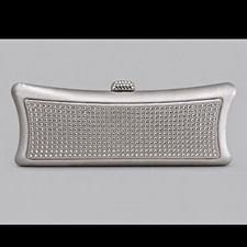 Silver Rhinestone Crescent Clutch Evening Bag w/ Clasp Closure Small