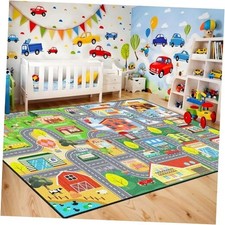 Car Rug for Kids Playroom - Road Rug for Boys Room Kids Play Mat with Road