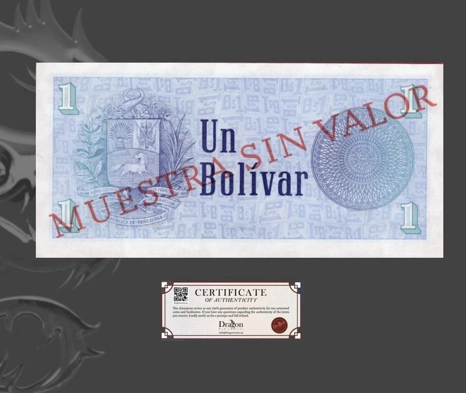 Venezuela 1 Bolivar 1989 Pick 68.s UNC Emergency Note Specimen *Tinoquito* NEW - Image 4 of 4