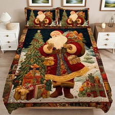 Santa Claus Print Bedding Set 3 Pieces Soft Comforter Cover Twin Size with 2 ...