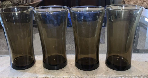 Tawny Mocha Brown Anchor Hocking LINDEN Set of 4 Iced Tea Glasses MCM Vintage 