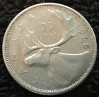 1958 Canada Quarter 25 Cents .800 Silver Coin KM #52
