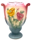 Hull USA Art Pottery Vase Pink Gray Floral Scroll Handles Matte Finish