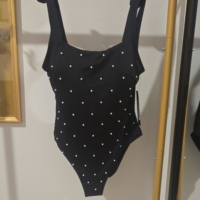 Black Pearl Accents Low Back bebe Medium Shapewear Swimsuit 