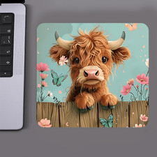 Cozy Highland Cow Mouse Pad Cute Floral Farm Animal Desk Accessory for Office