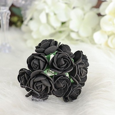 48 BLACK Mini Roses 4'' Foam ARTIFICIAL FLOWERS Stems Party Wedding DIY Supplies