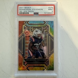2021 Panini Select Rhamondre Stevenson Rookie Tie-Dye Prizm /25 #275 PSA 9