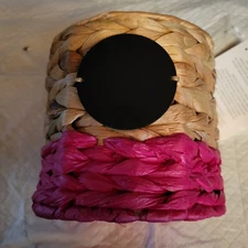 NEW! Thirty One Your Way Bin - Bright Pink Natural Water Hyacinth - Chalk Plate 