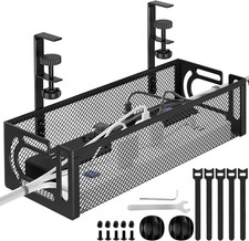 Under Desk Cable Management Tray - No-Drill Metal Mesh Cord Organizer