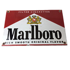 Vintage Marlboro Cigarette Sign - Porcelain Tobacco Gas Pump Store Sign