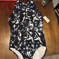 Magicsuit Black/White Abstract Zip Front Halt...