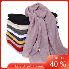 Muslim Women Wrinkle Hijab Long Scarf Pleated Headscarf Shawl Scarves Stoles