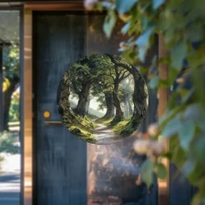 1pc 7.87x7.87 Inch Aluminum Round Wall Art - Serene Forest Path Scene,Weather-Re