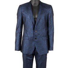 DOLCE & GABBANA MARTINI Metallic Jacquard Anzug Sakko Blau Schwarz 12310