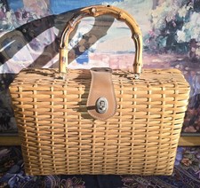 Vintage Wicker Handbag Women's Bamboo Handle Purse Bag Made In Japan