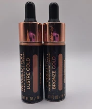 Makeup Revolution 2 Pack Liquid Highlighter Lustre Gold And Bronze Gold