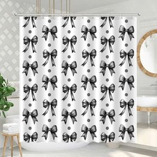 Black Bow Shower Curtain Set, Cute Modern Girl Bathroom Aesthetic Polyester C...