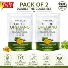 2 Sealed Resilia Oil Of Oregano 6,000 Mg, With Black Seed Oil, 60 Softgels Each