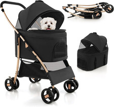 Passeggino per Cani Pieghevole 3 in 1, Carrello per Animali Domestici Con Tettuc
