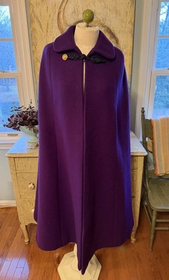 Purple Wool Custom Tailored Long Cape/Gold Button/Frog Closure-M/L
