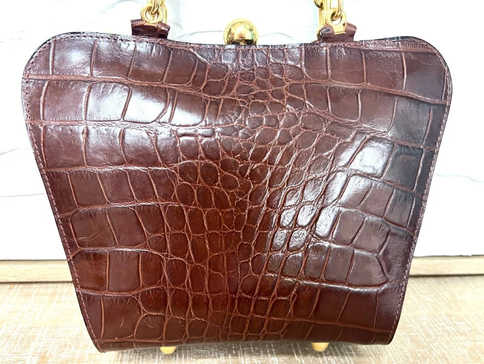 Bolso de Mano De Colección ’92 Años 90 Hecho en Italia Bloomingdales Cuero Caimán Repujado Nuevo con Etiquetas Foto 2 de 4