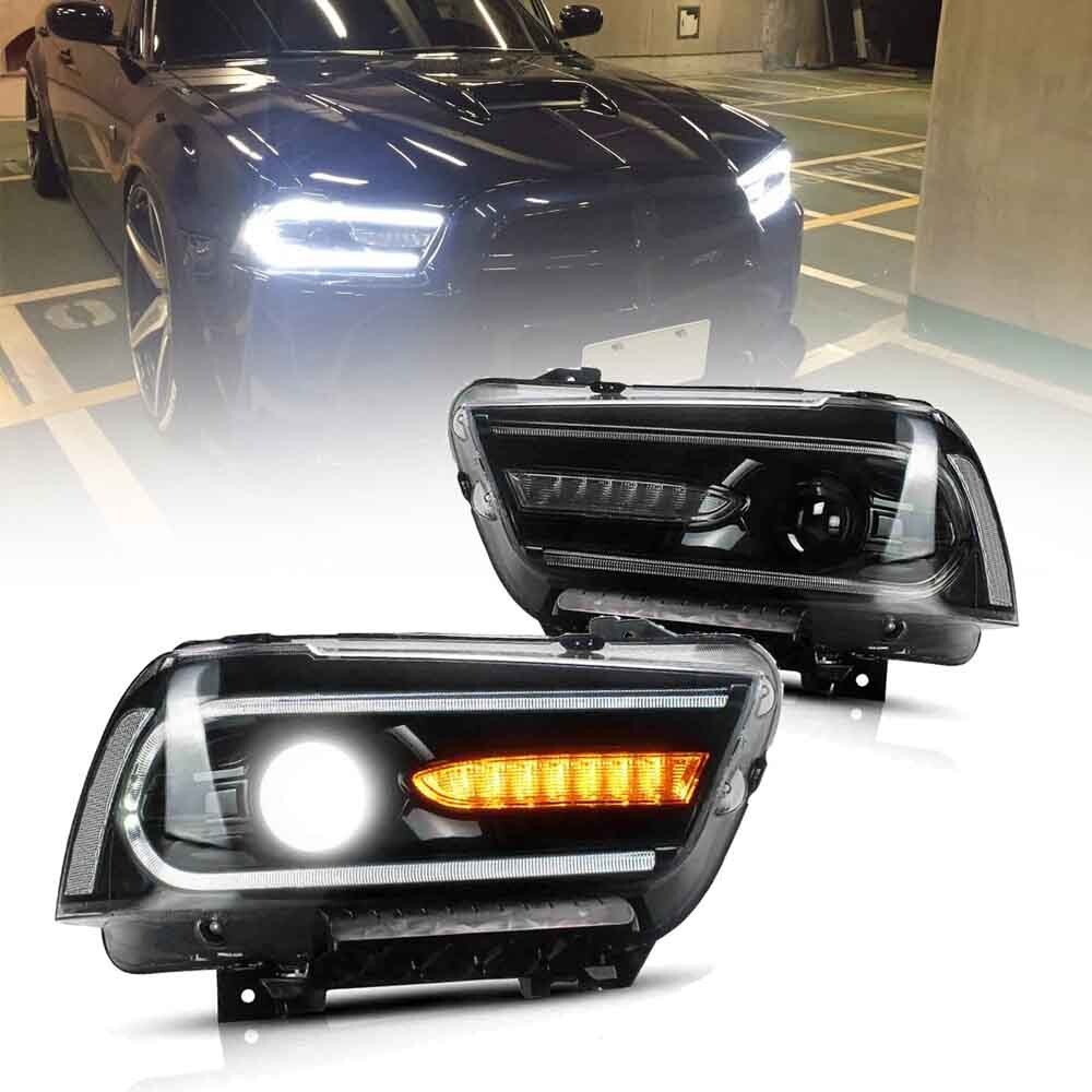 VLAND LED DRL Headlights For 2011-2014 Dodge Charger Dual Beam Front  Lamps Pair
