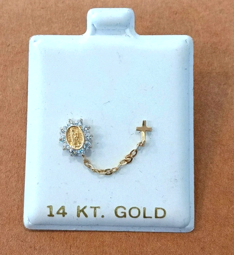 14k Gold Lady of Guadalupe Cross Earring by RockAStud - Picture 2 of 2