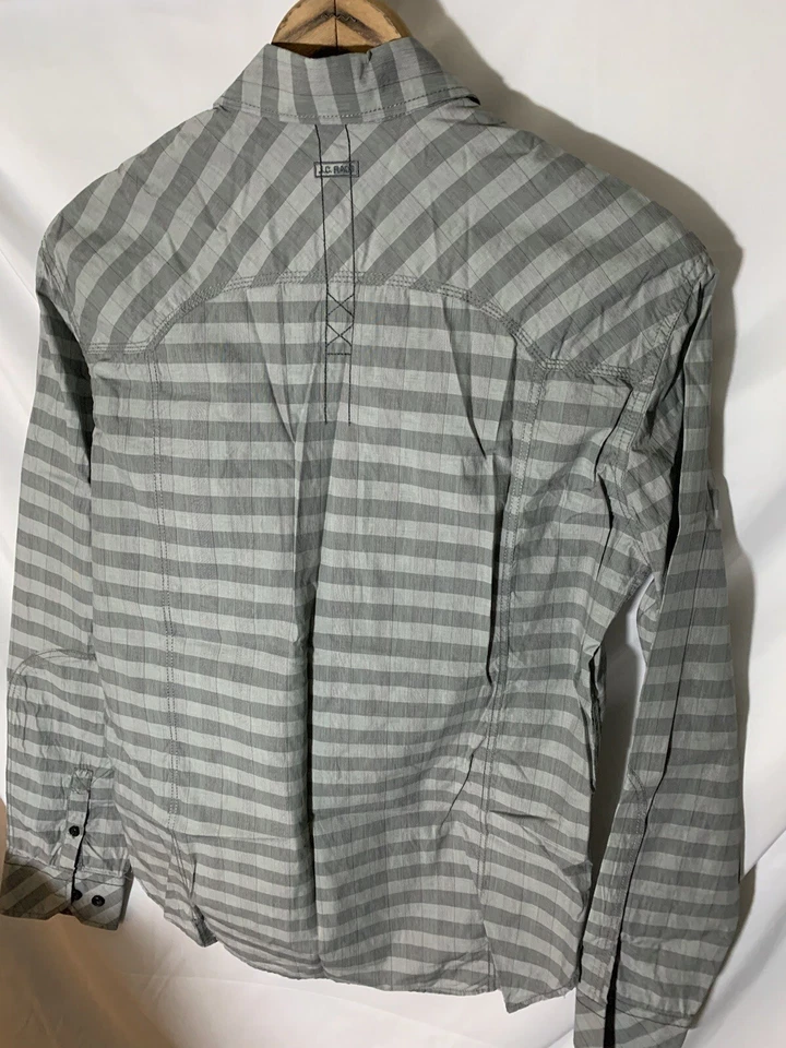 Camisa de vestir gris de manga larga con bolsillo a rayas grandes con botones J.C. Rags para hombre Foto 4 de 4