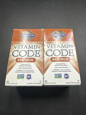 2x Garden of Life Vitamin Code RAW IRON 30 cap. Supplement Daily Iron exp 1/26