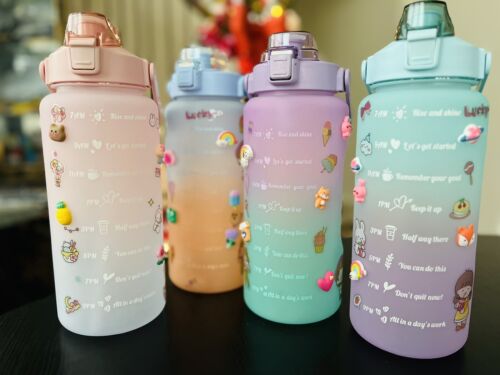 Half Gallon 64 OZ Motivational Water Bottle with Straw Time Marker BPA Free