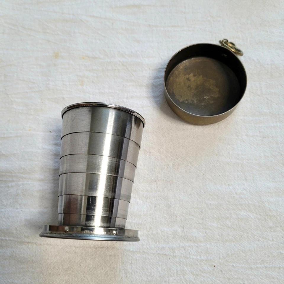 Chaveiro vintage dobrável de aço inoxidável copo de viagem com estojo de latão - Imagem 2 de 4