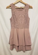 Speechless Fit N Flare Dress Juniors XS Lite Mauve Lace Overlay Zip Up Pockets
