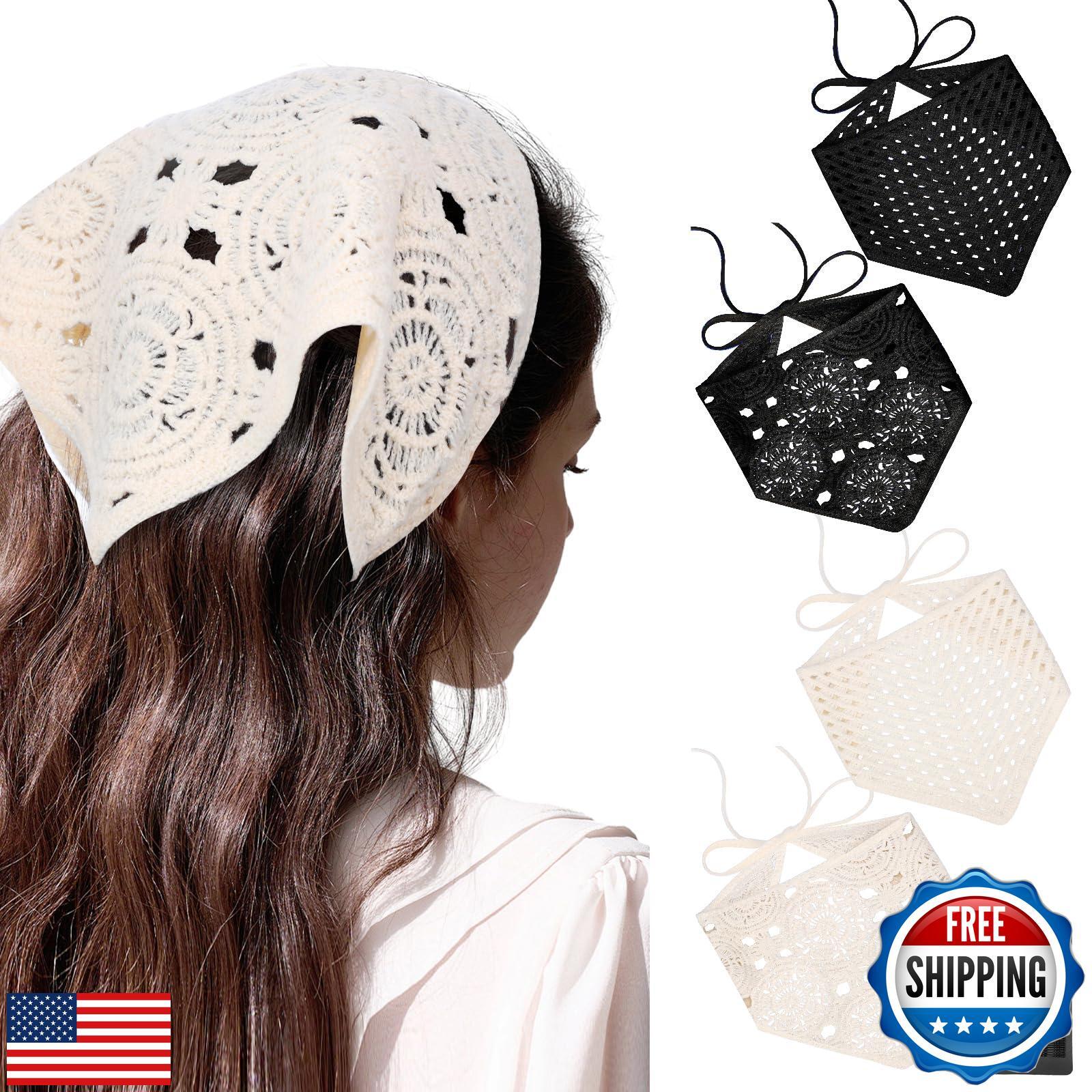 obeoby 4 PCS Crochet Bandanas Headscarf, Women Hair Scarf Headband for Girls 