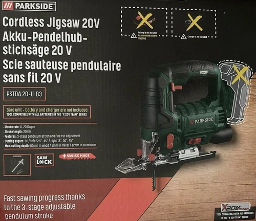 Parkside Akku Pendelhubstichsäge PSTDA 20-Li Akku +Ladegerät Pendelhub Stichsäge
