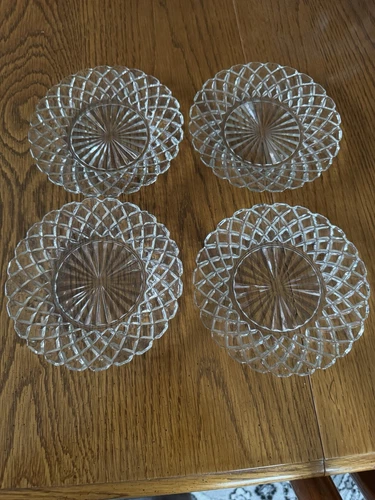 4 Vintage Waterford Clear Glass Plates by ANCHOR HOCKING 6" Bread Desert Plates