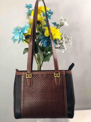 BALLY Black & Brown Two Tone Leather Weave Shoulder Bag | eBay