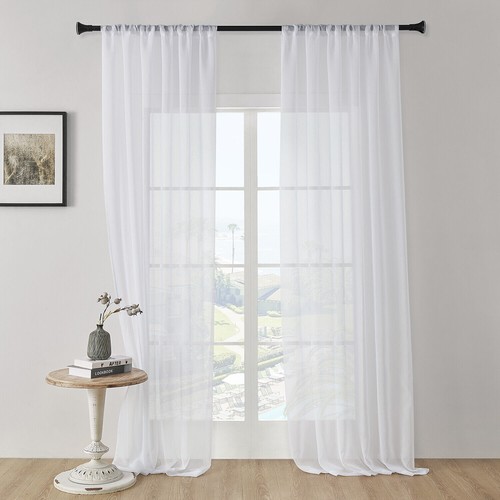 2 Panels White Sheer Voile Chiffon Window Curtains Drapes Bedroom Living Room - Picture 21 of 34