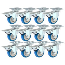 12 Pack 2 inch Caster Wheels Swivel Plate Casters On Blue Polyurethane Wheels