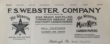 1913 F S Webster Co Typewriter Ribbon Carbon Paper Letterhead Pittsburgh PA Star thumbnail